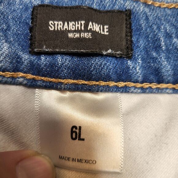 Express Jeans Womens 6 Long Blue Denim High Rise Straight Ankle Cargo Pockets - Picture 4 of 12